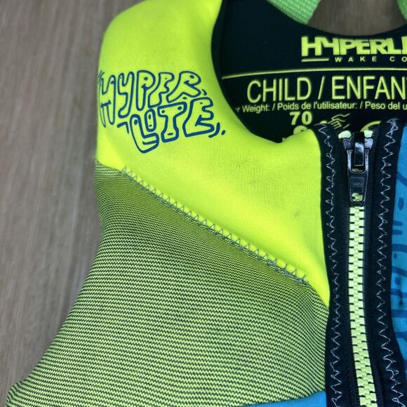 Hyperlite Wake Co Boating Life Vest Floatation Child Size 33-55 LBS Blue Green - Picture 3 of 7